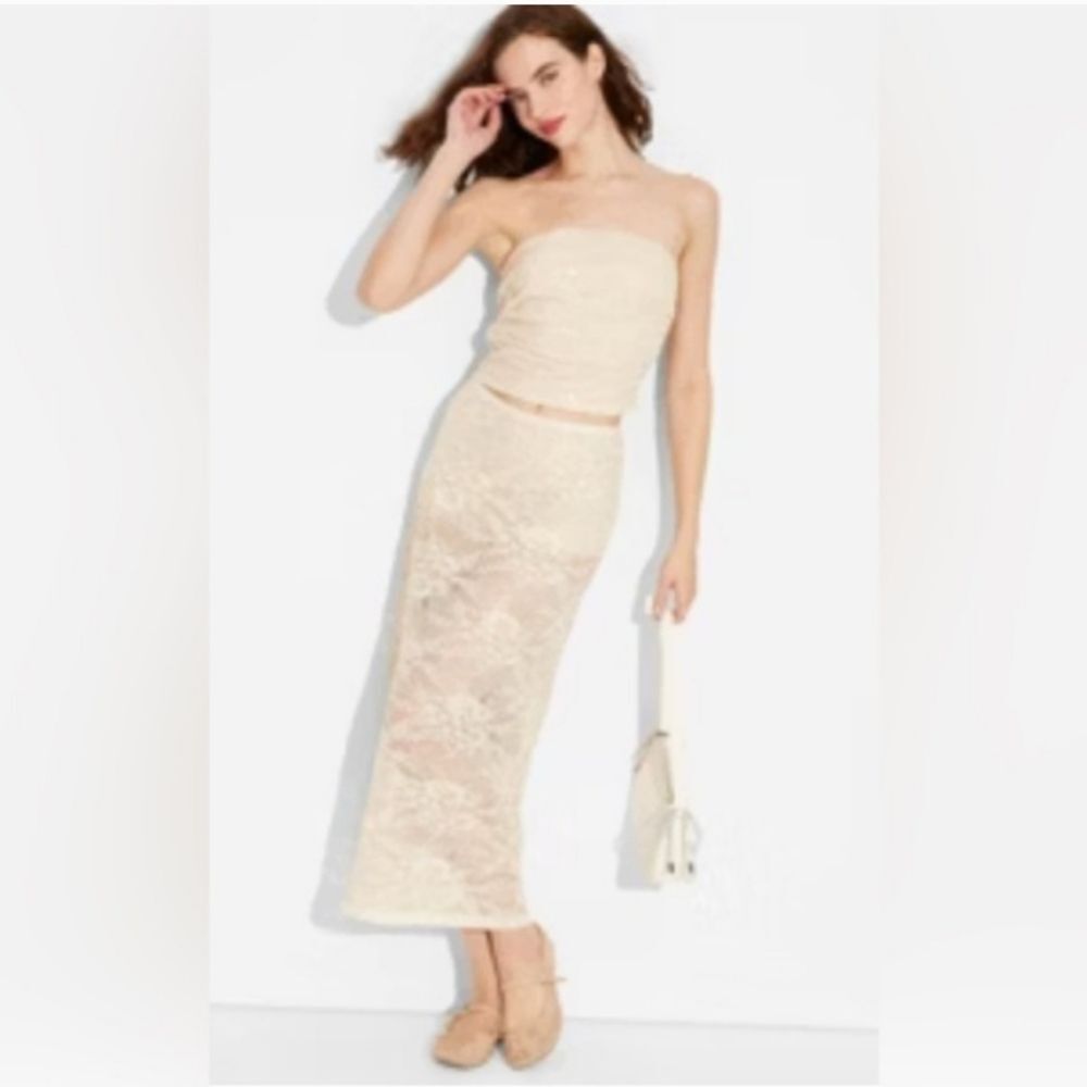 Wild Fable Champagne Lace & Sequin Midi-Skirt W Attached Slip Shorts Size M NWT